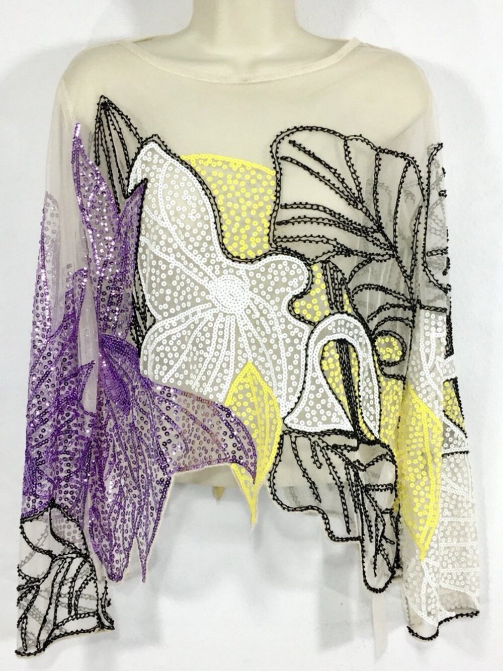 Kelly Obi New York NWT Sz L Sequin Sheer Mesh Top Long Sleeve Fairy Whimsy